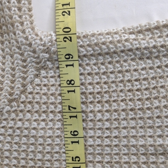 Fortune + Ivy tan and white long knit open cardigan with pockets, size L, NWOT - Picture 7 of 11